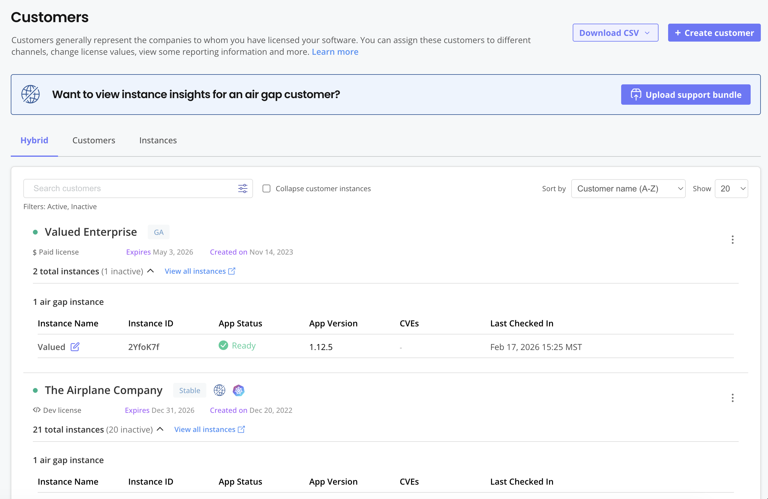 Customers page